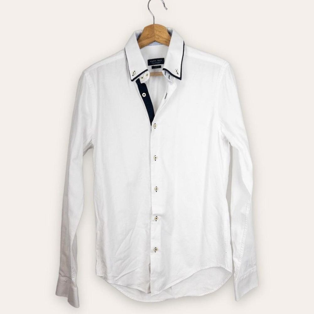 Zara Man White Slim Fit Long Sleeve Button Down Shirt - Size Small